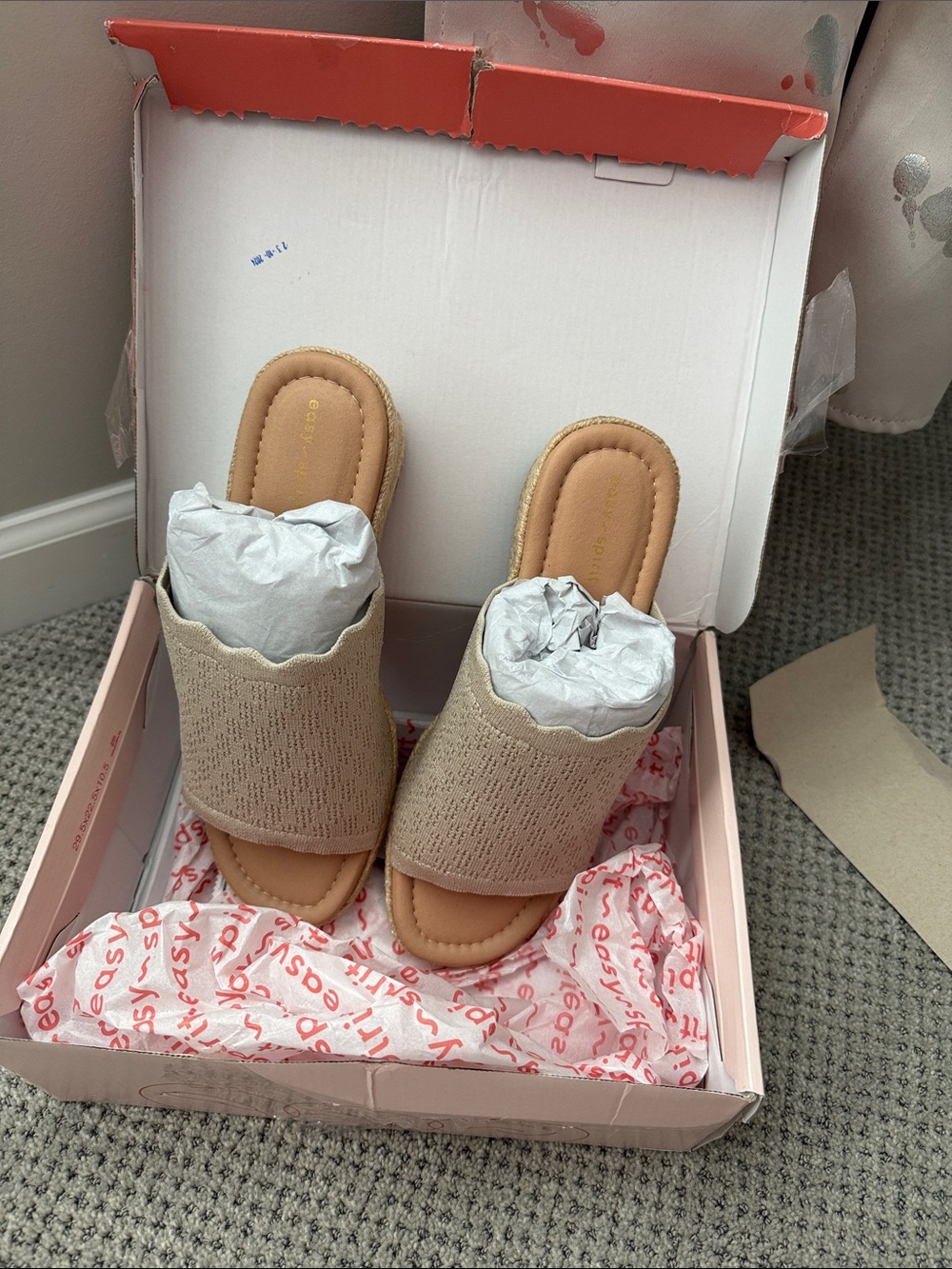 Easy Spirit Scalloped Knit Slide Mules in Beige - Women's Casual Slides